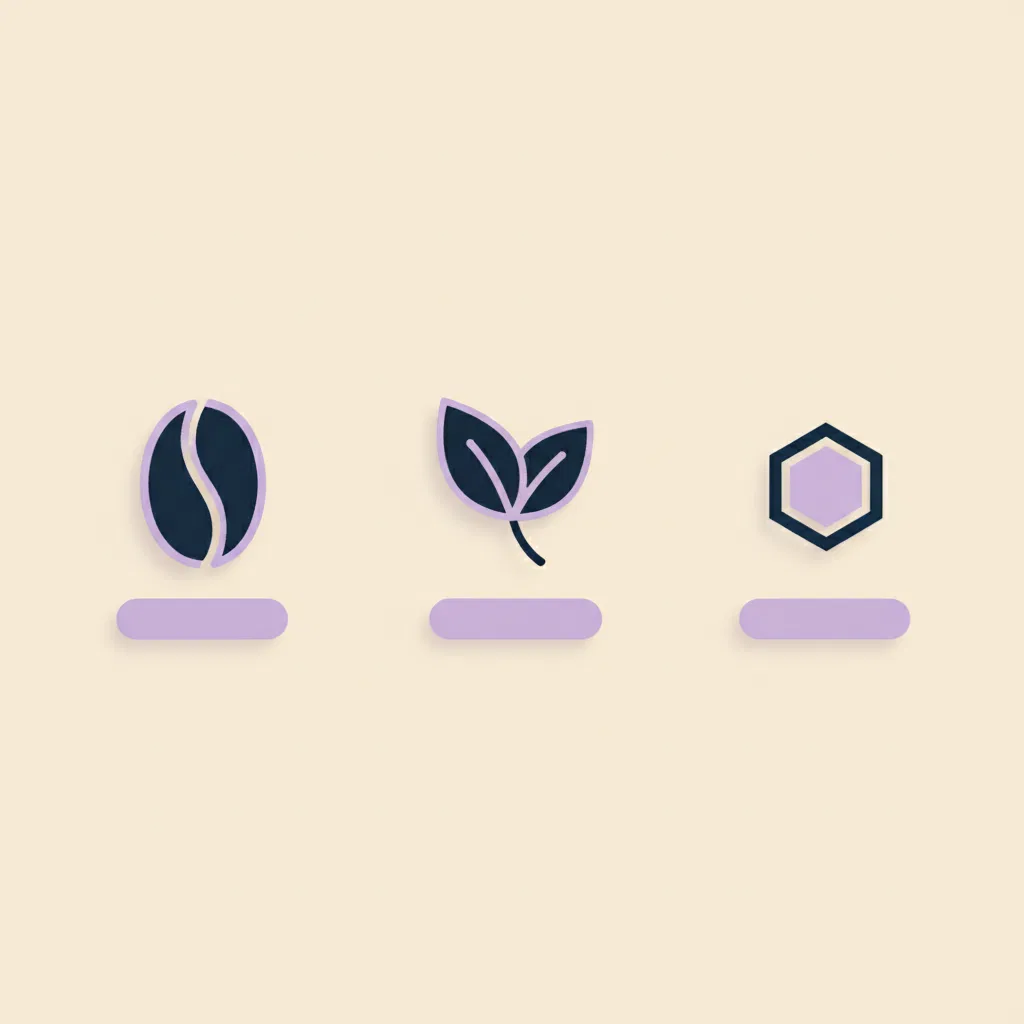 Infographic showing coffee bean, green leaf and micronutrient hexagon icons representing the three botanical contributors in Slim Coffee Booster